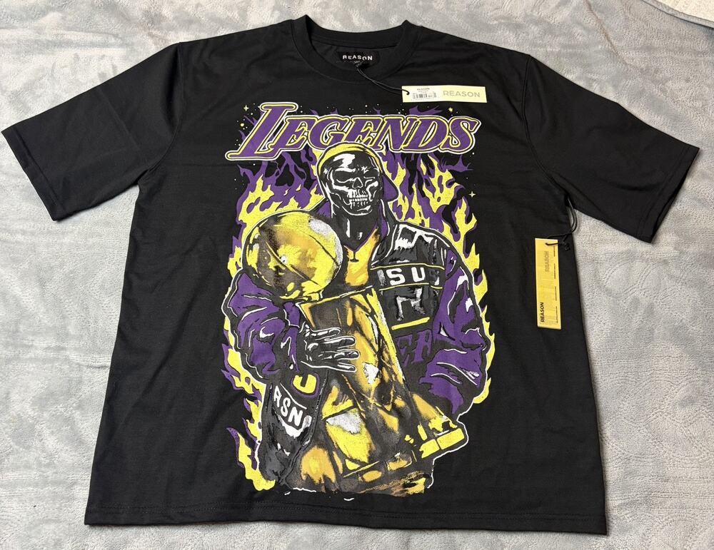 Reason Clothing Mens Black T-Shirt Legends Basketball Skeleton Trophy NWT
